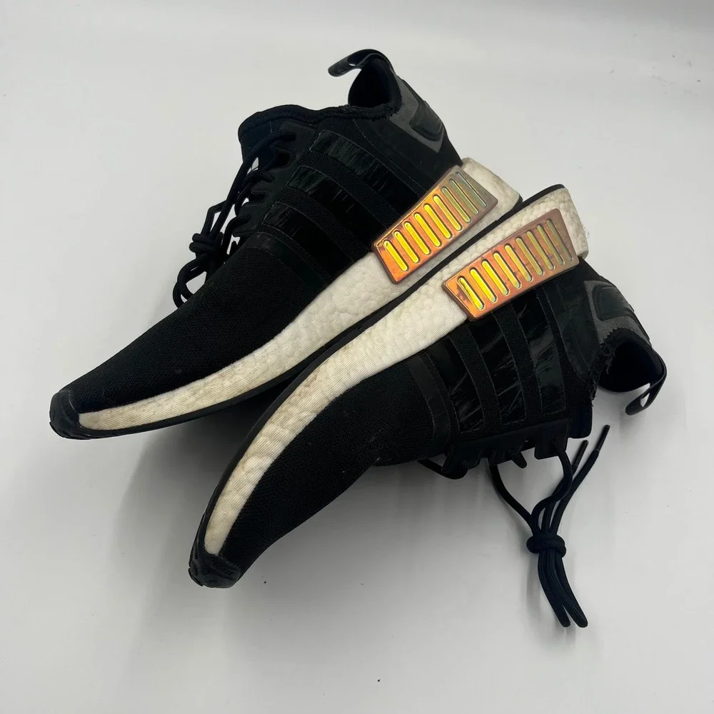 Adidas NMD_R1 Core Black Iridescent Holographic Plugs Boost Sneaker -‎ Size 11